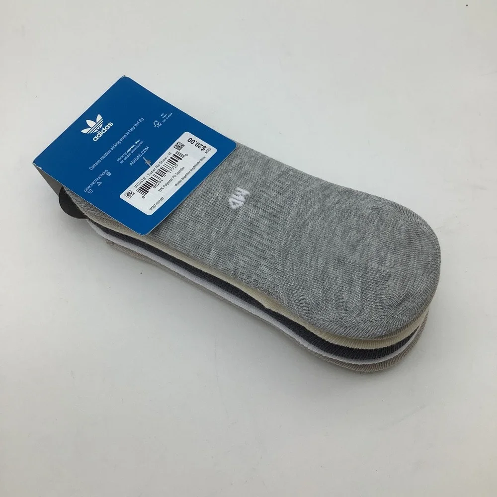 Adidas Super No Show Invisible Sneaker Socks 6 Pair Medium Beige Grey White NEW‎